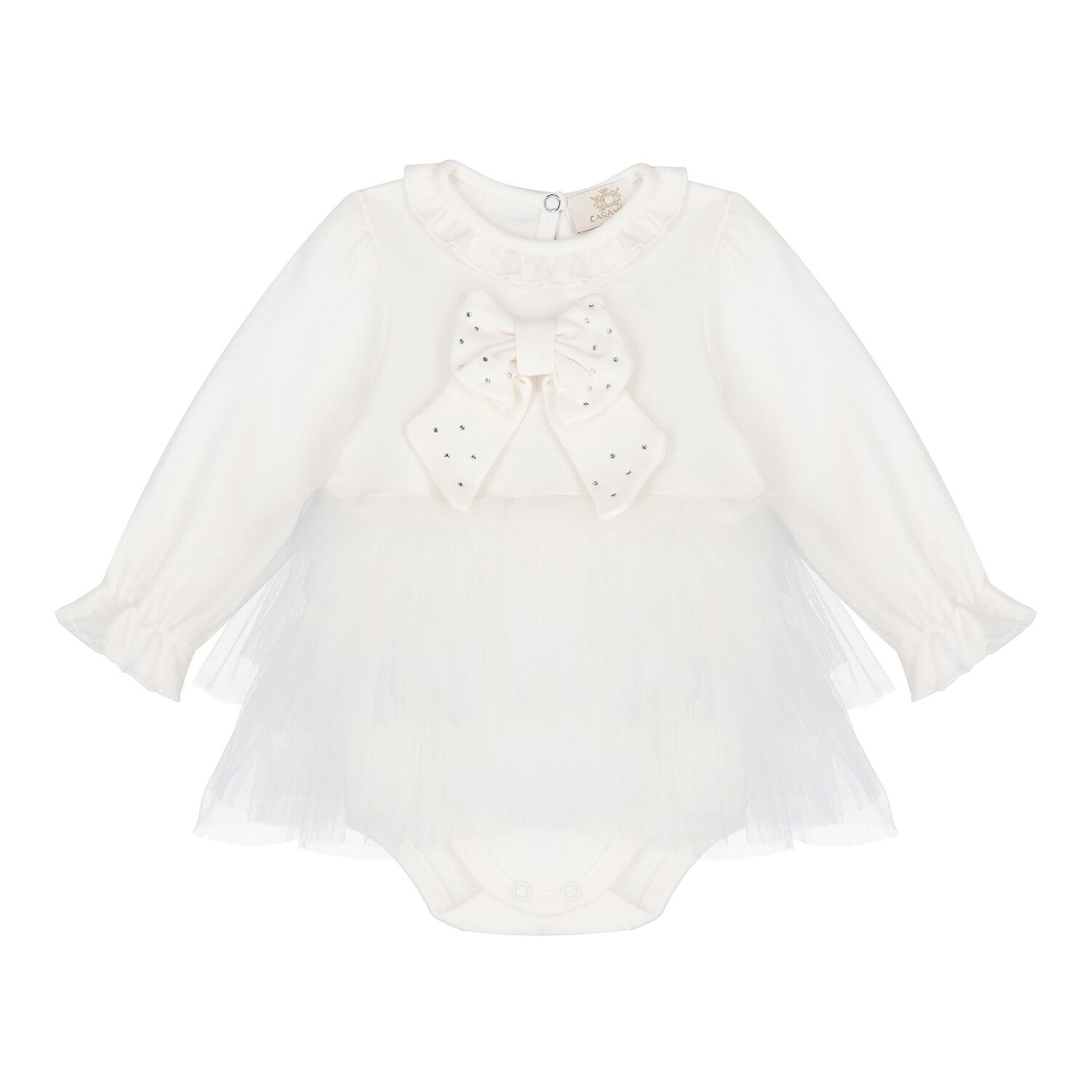 Baby Girls Ivory Bow Tulle Dress Set , 3, hi-res