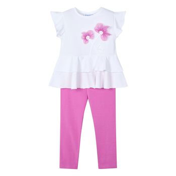 Girls White & Pink Leggings Set