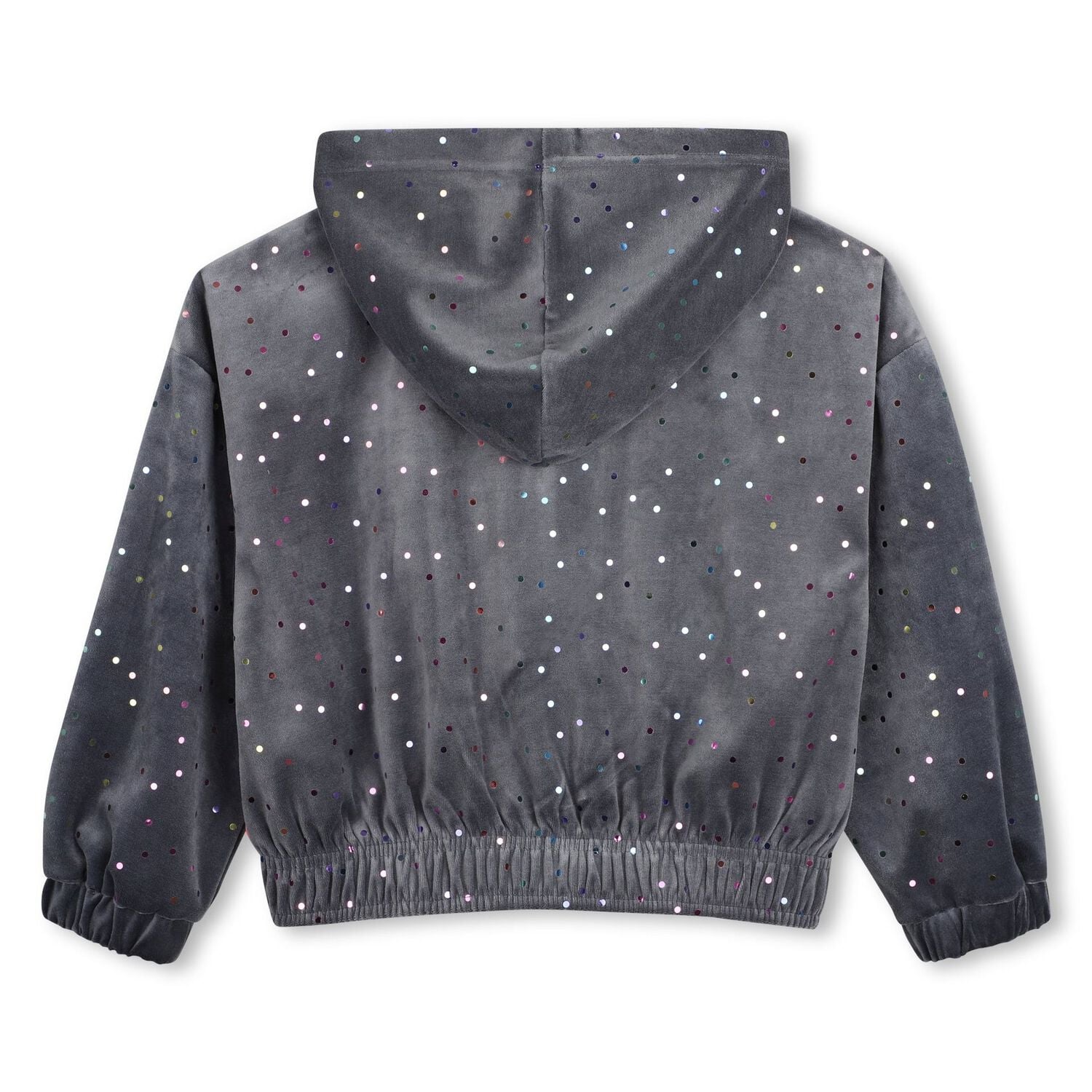 Girls Grey Dot Hooded Zip Up Top, 1, hi-res