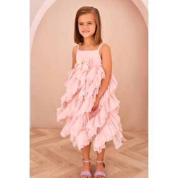 Girls Pink Tulle Ruffles Dress