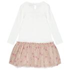 Girls Ivory & Beige Bow Tulle Dress , 1, hi-res