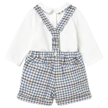 Baby Boys Ivory & Blue Checked Shorts Set