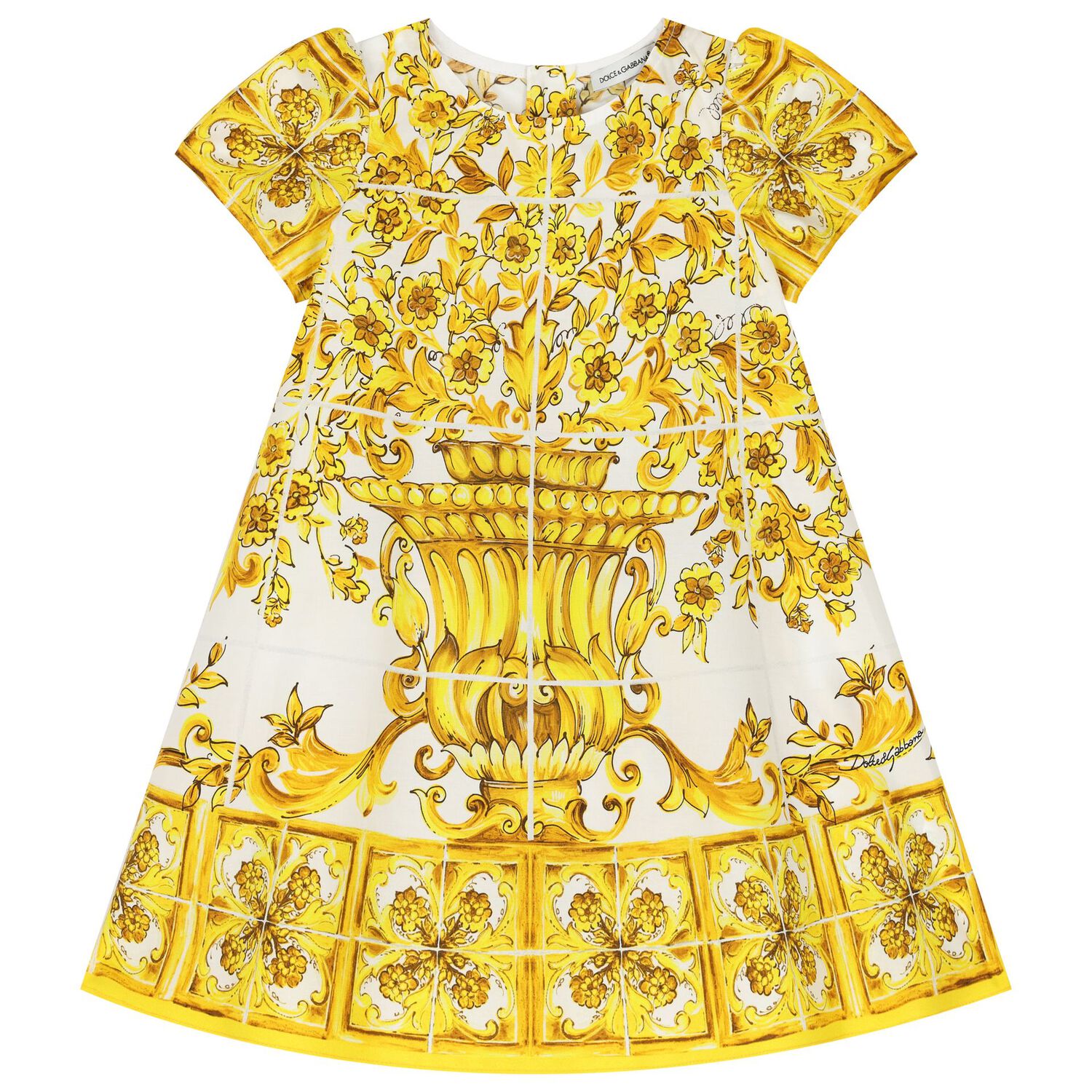 Baby Girls White & Yellow Majolica Dress Set, 1, hi-res