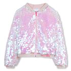 Girls Pink Iridescent Sequin Bomber Jacket , 1, hi-res