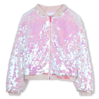 Girls Pink Iridescent Sequin Bomber Jacket 