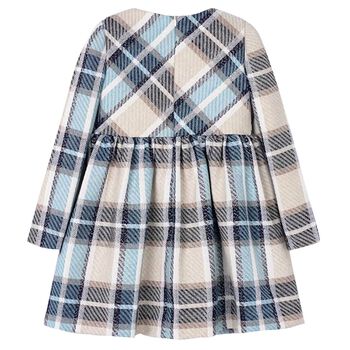 Girls Blue & Beige Bow Checked Dress