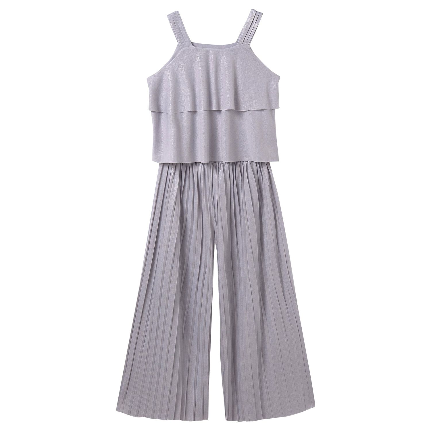 Girls Silver Pleated Trouser Set, 1, hi-res