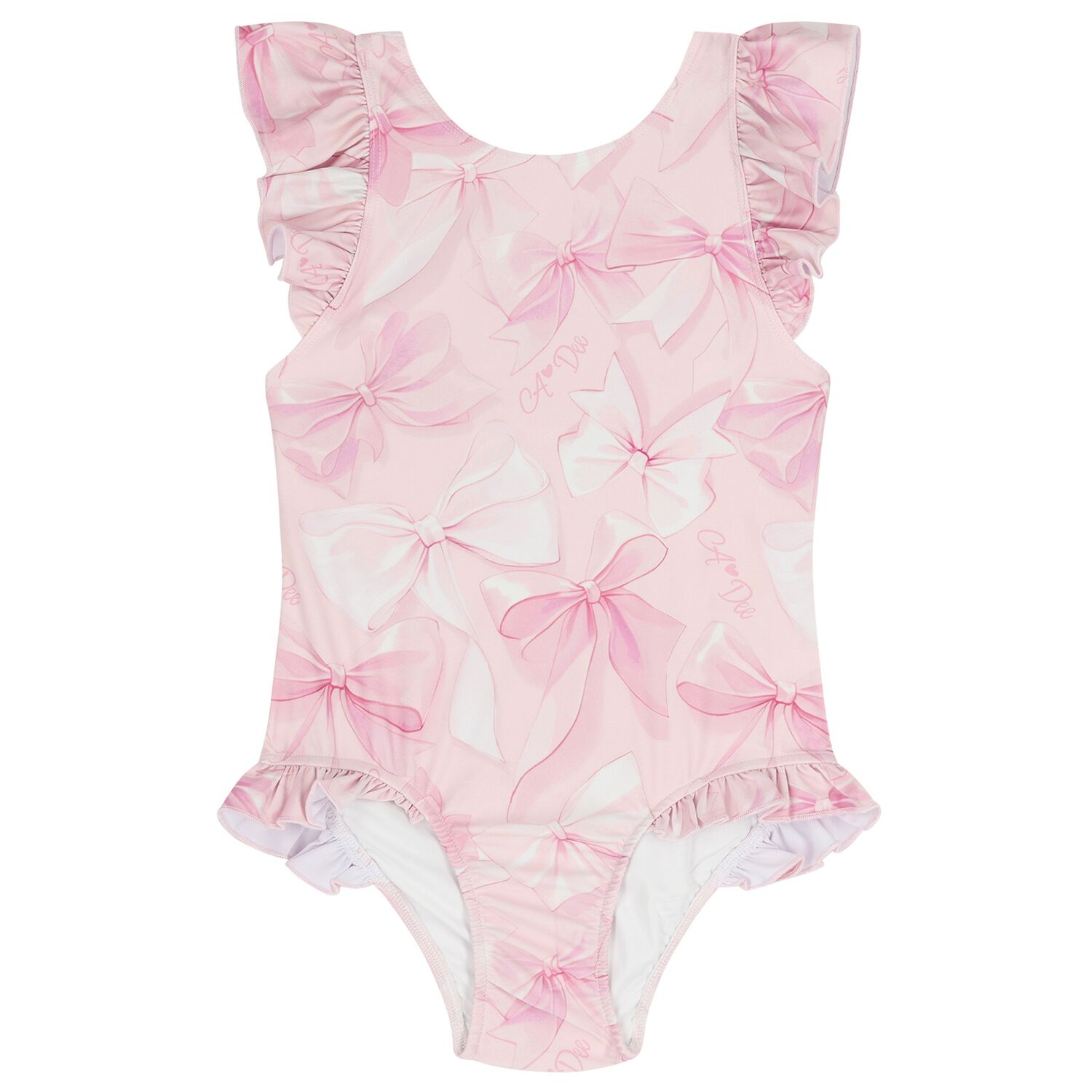 Girls Pink Bow Swimsuit, 1, hi-res