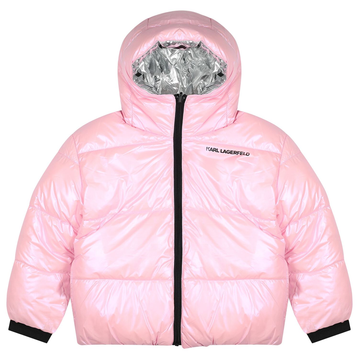 Girls Silver & Pink Reversible Puffer Jacket, 1, hi-res