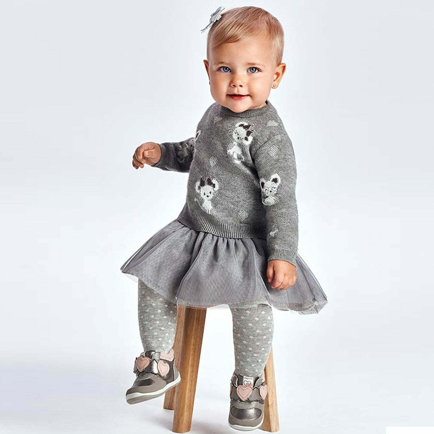 Younger Girls Grey Mouse Sweater & Dress Set, 1, hi-res