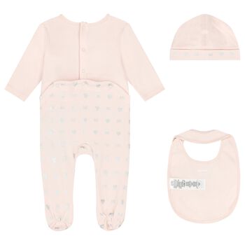 Baby Girls Pink & Silver Logo Babygrow Gift Set