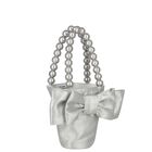 Girls Metallic Silver Bow Handbag , 1, hi-res