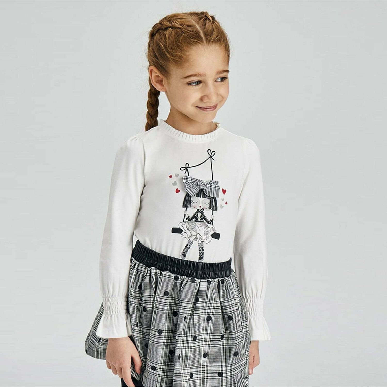 Girls Ivory Long Sleeve Top, 2, hi-res