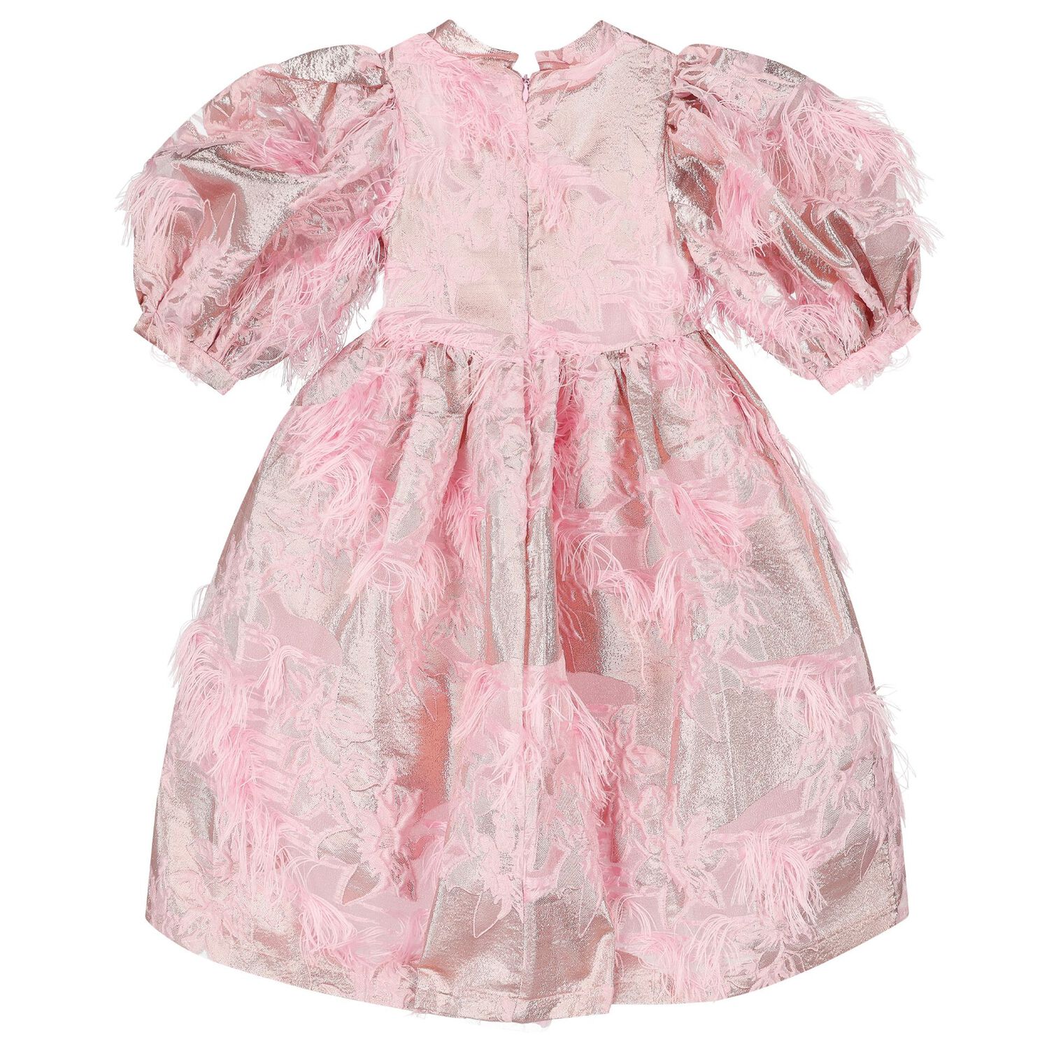 Girls Pink Floral Jacquard Dress, 1, hi-res