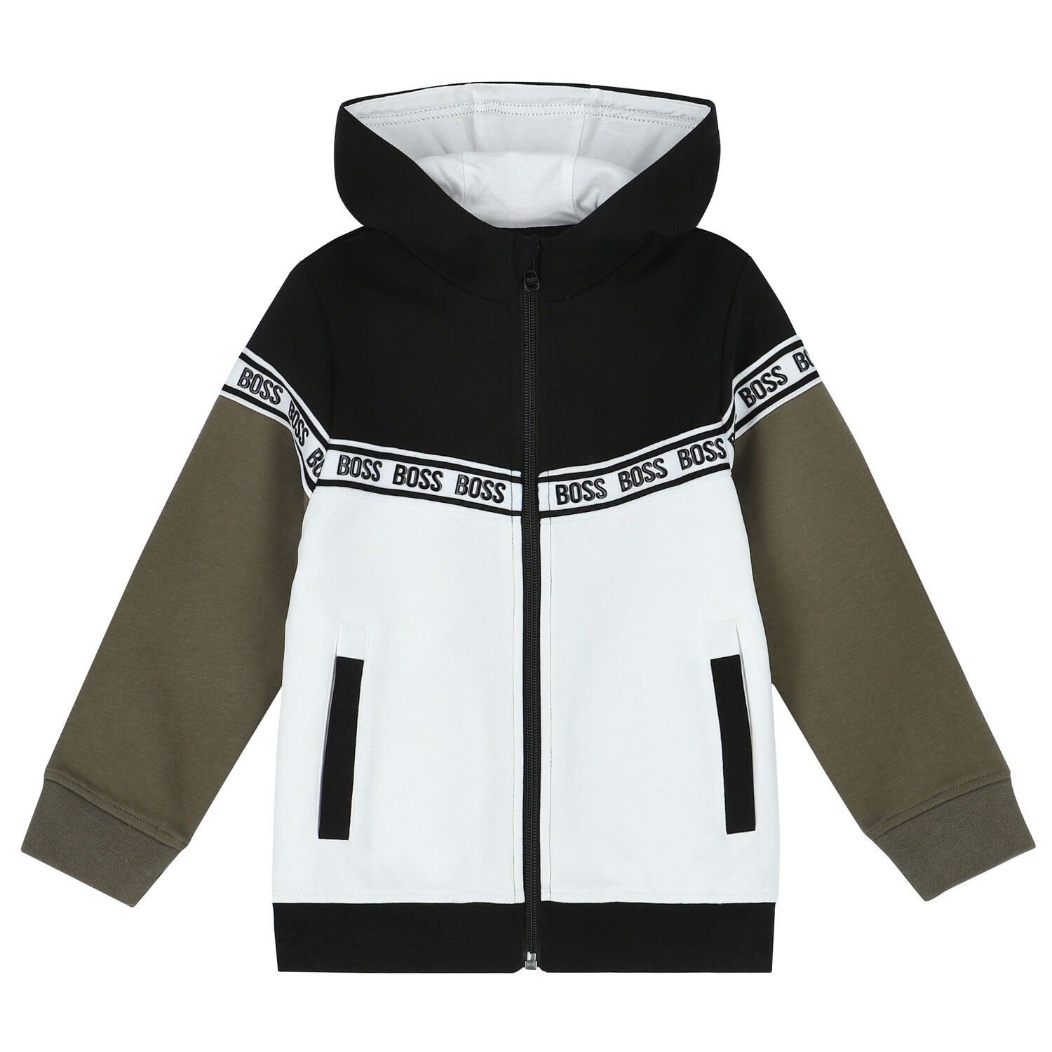 Boys Black White & Khaki Zip-Up Top, 1, hi-res image number null
