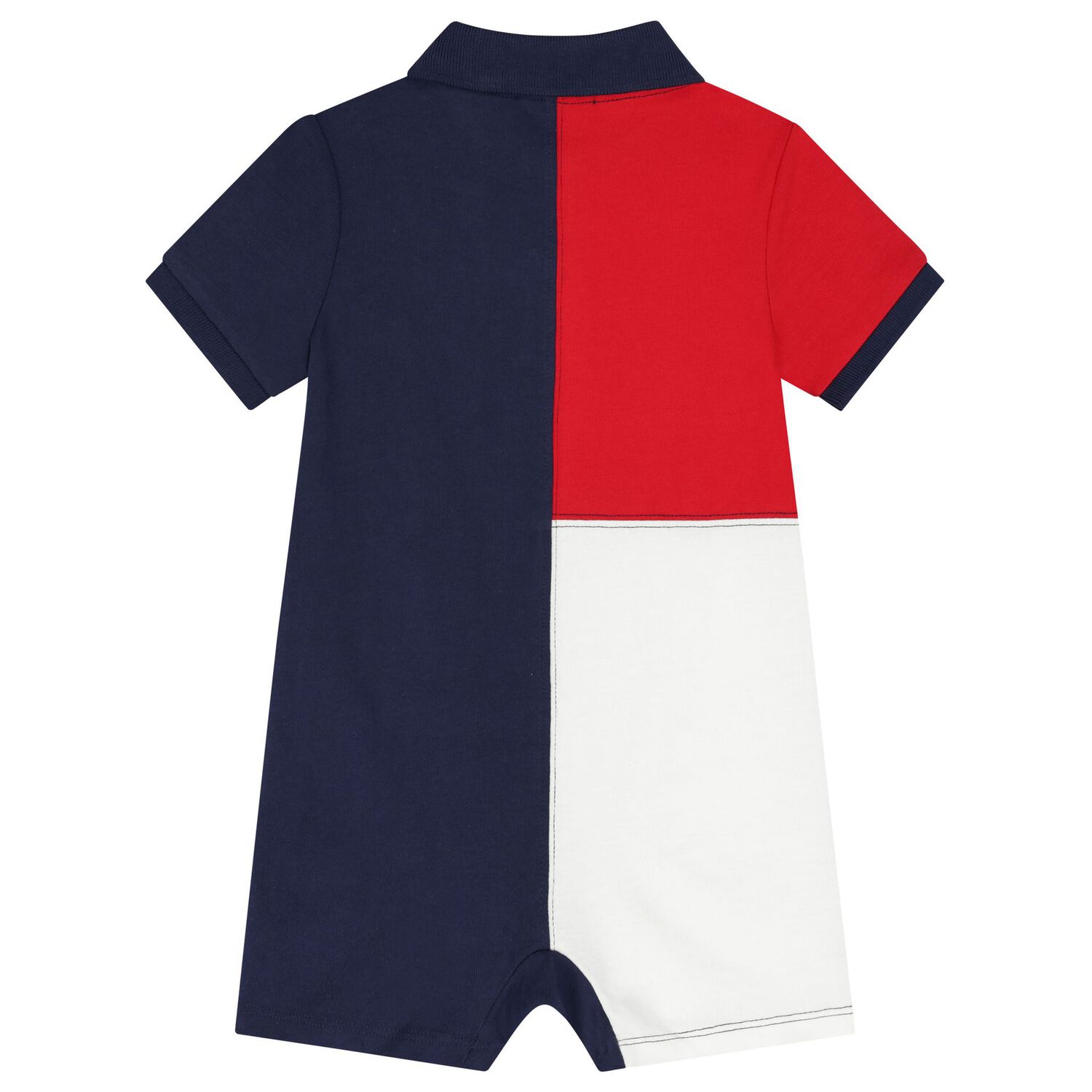 Baby Boys White, Red & Navy Blue Logo Polo Romper, 1, hi-res