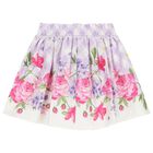 Girls White & Lilac Floral Skirt Set, 2, hi-res