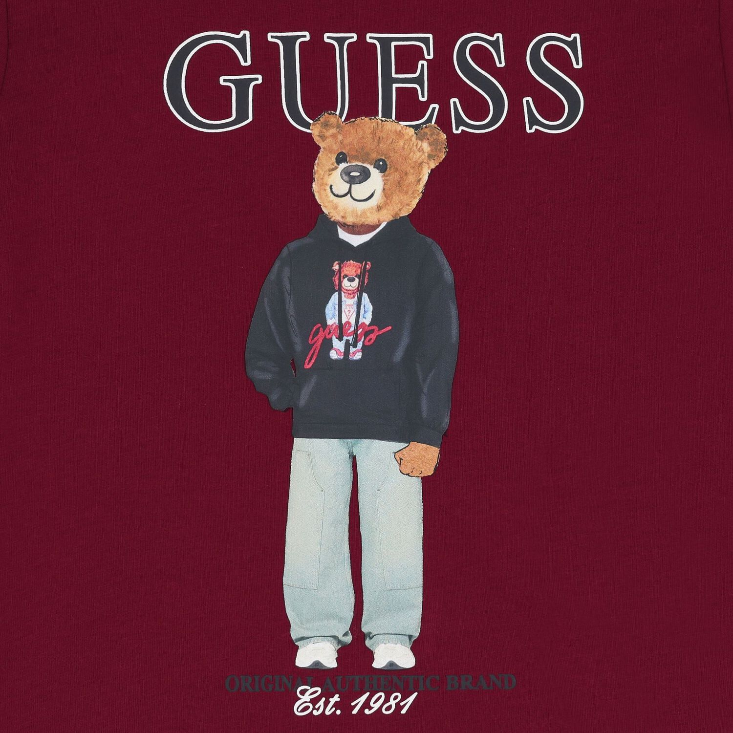 Boys Burgundy Teddy Bear Logo T-Shirt, 3, hi-res