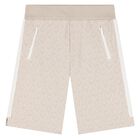 Boys Beige Logo Shorts, 1, hi-res