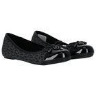 Girls Black Logo Ballerina Shoes, 2, hi-res