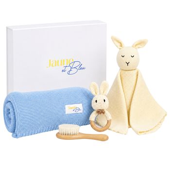 Ivory & Blue Baby Blanket & Bunny Comforter Gift Set
