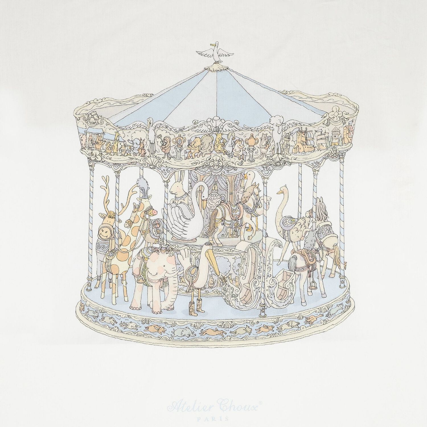 Baby Boys White & Blue Carousel Fitted Sheet, 1, hi-res