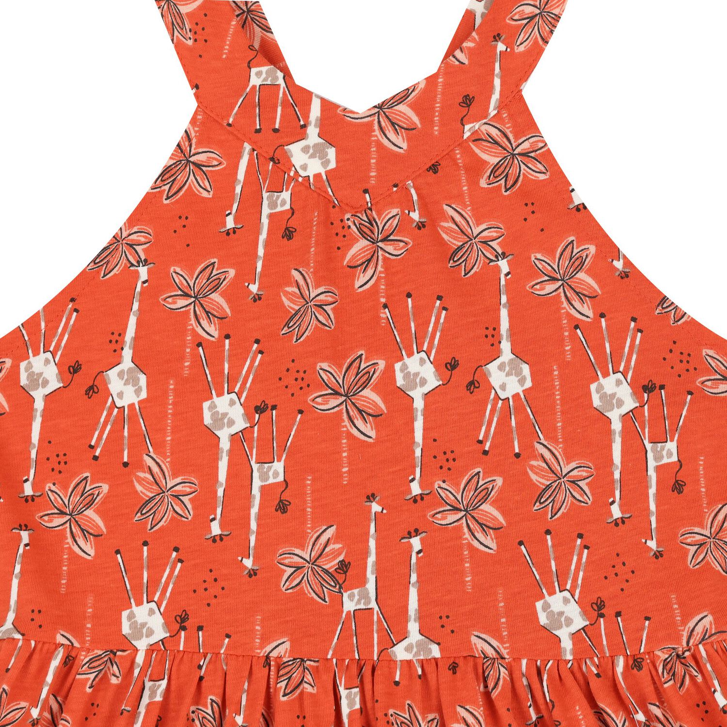 Girls Orange Giraffe Print Criss Cross Dress, 1, hi-res