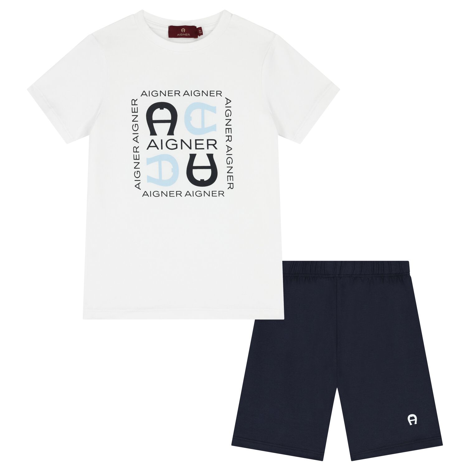 Boys White & Navy Blue Shorts Set, 1, hi-res