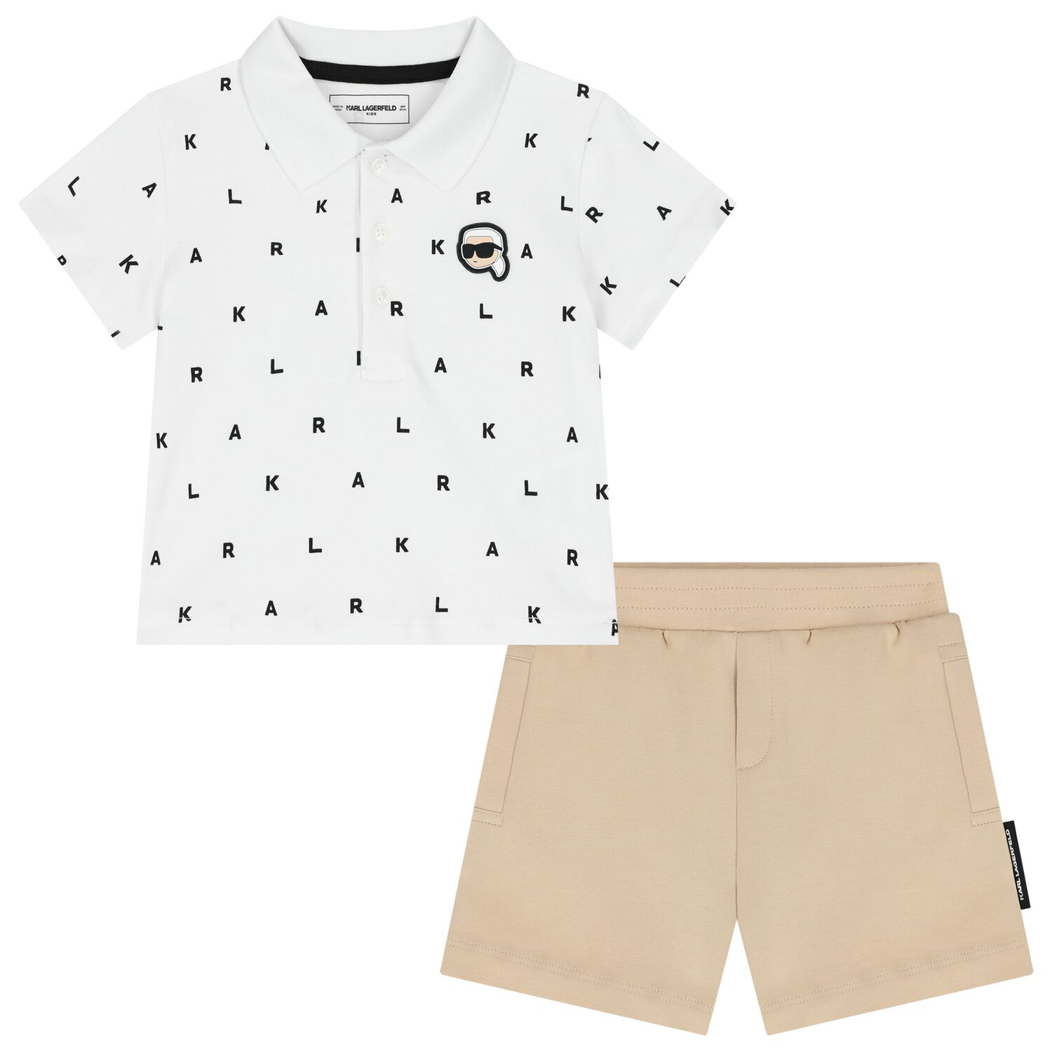 Boys White & Beige Logo Shorts Set, 1, hi-res image number null