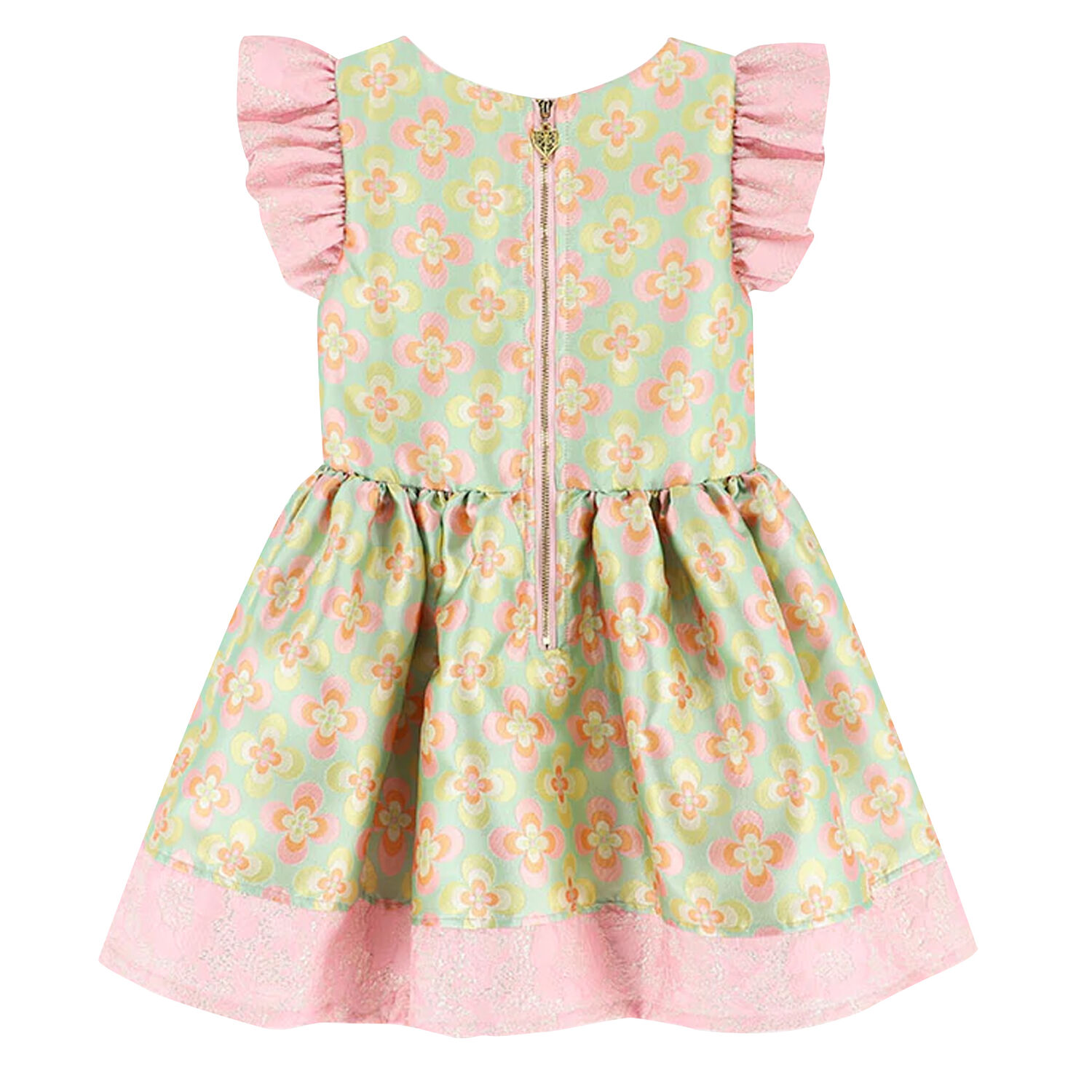 Girls Pink & Green Jacquard dress, 1, hi-res