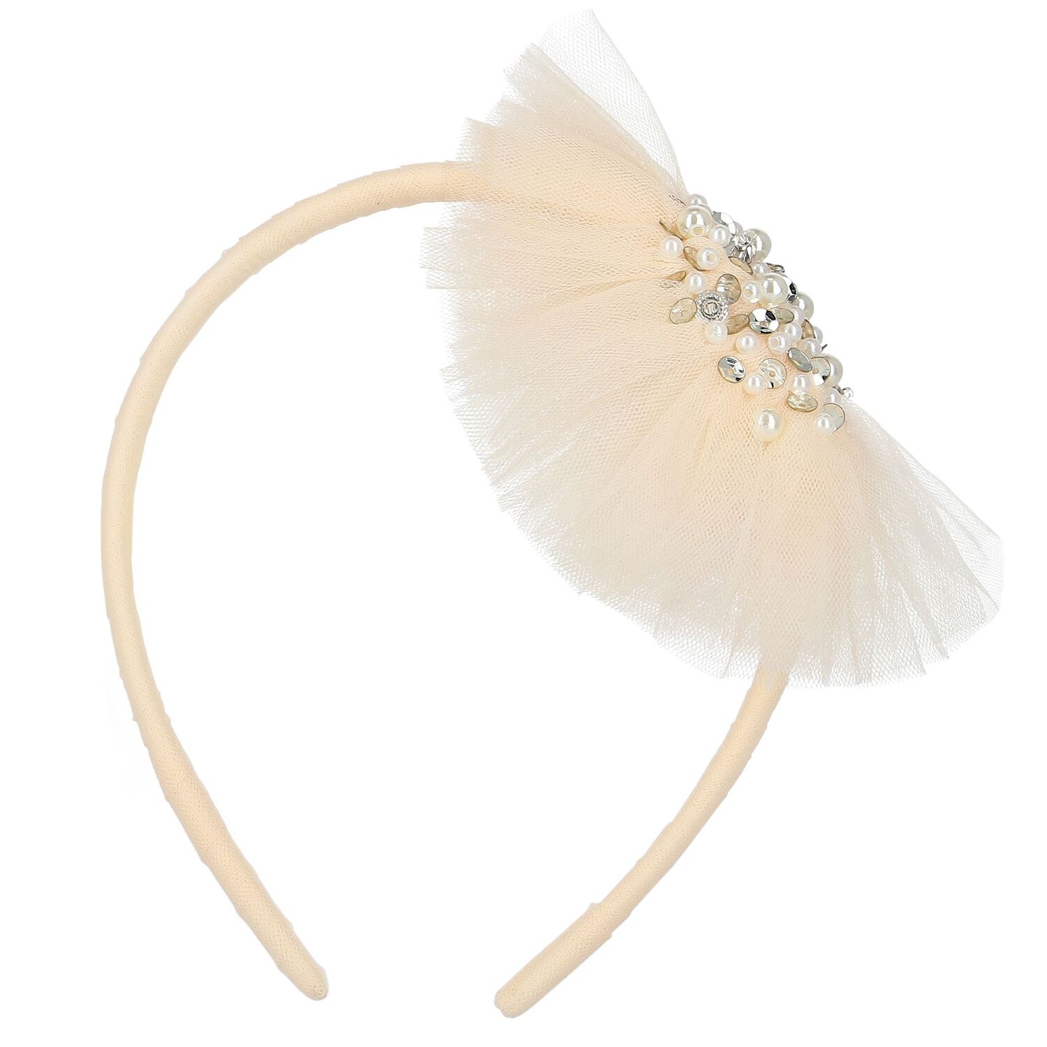 Girls Ivory Tulle Headband, 1, hi-res