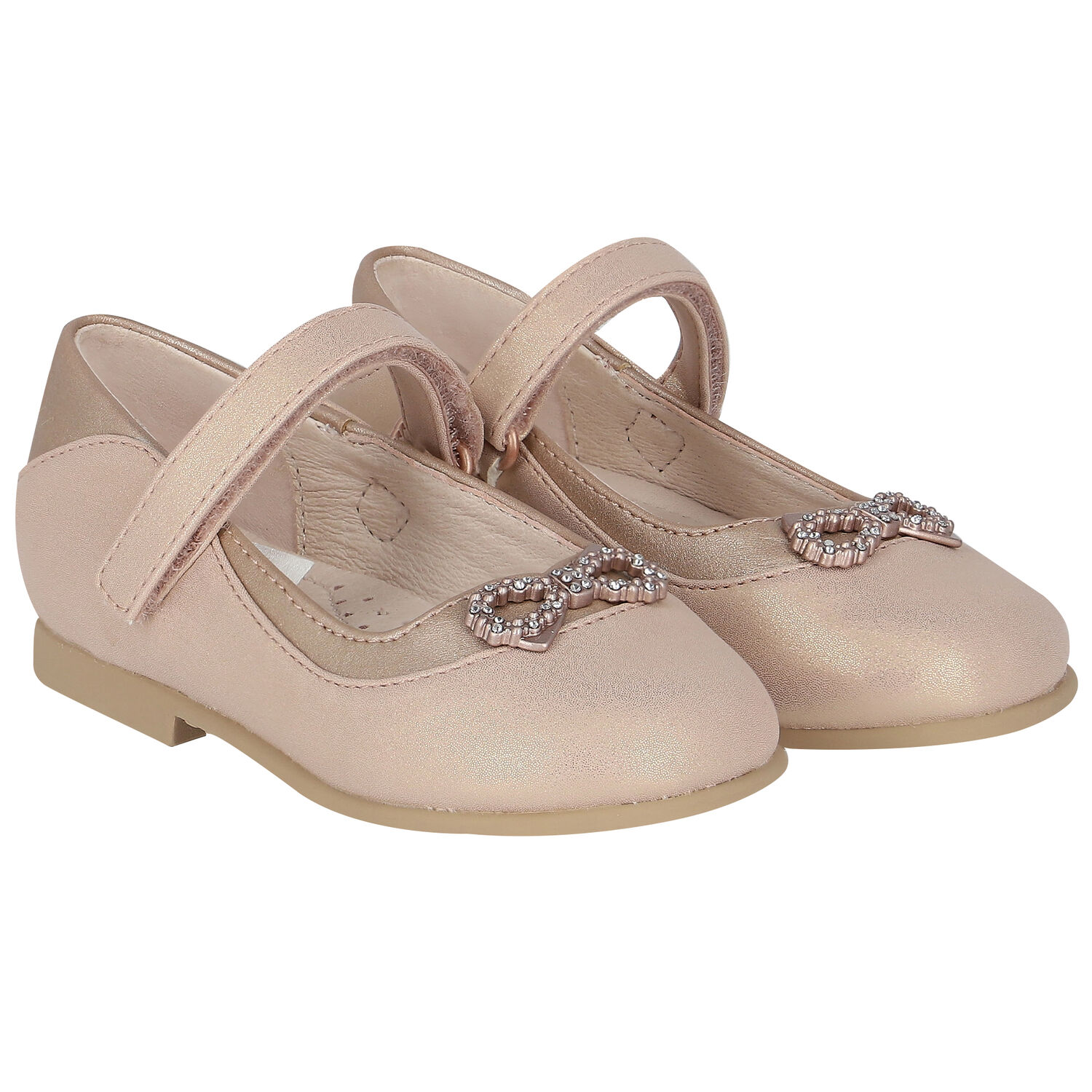 Younger Girls Rose Gold Diamante Bow Shoes, 2, hi-res