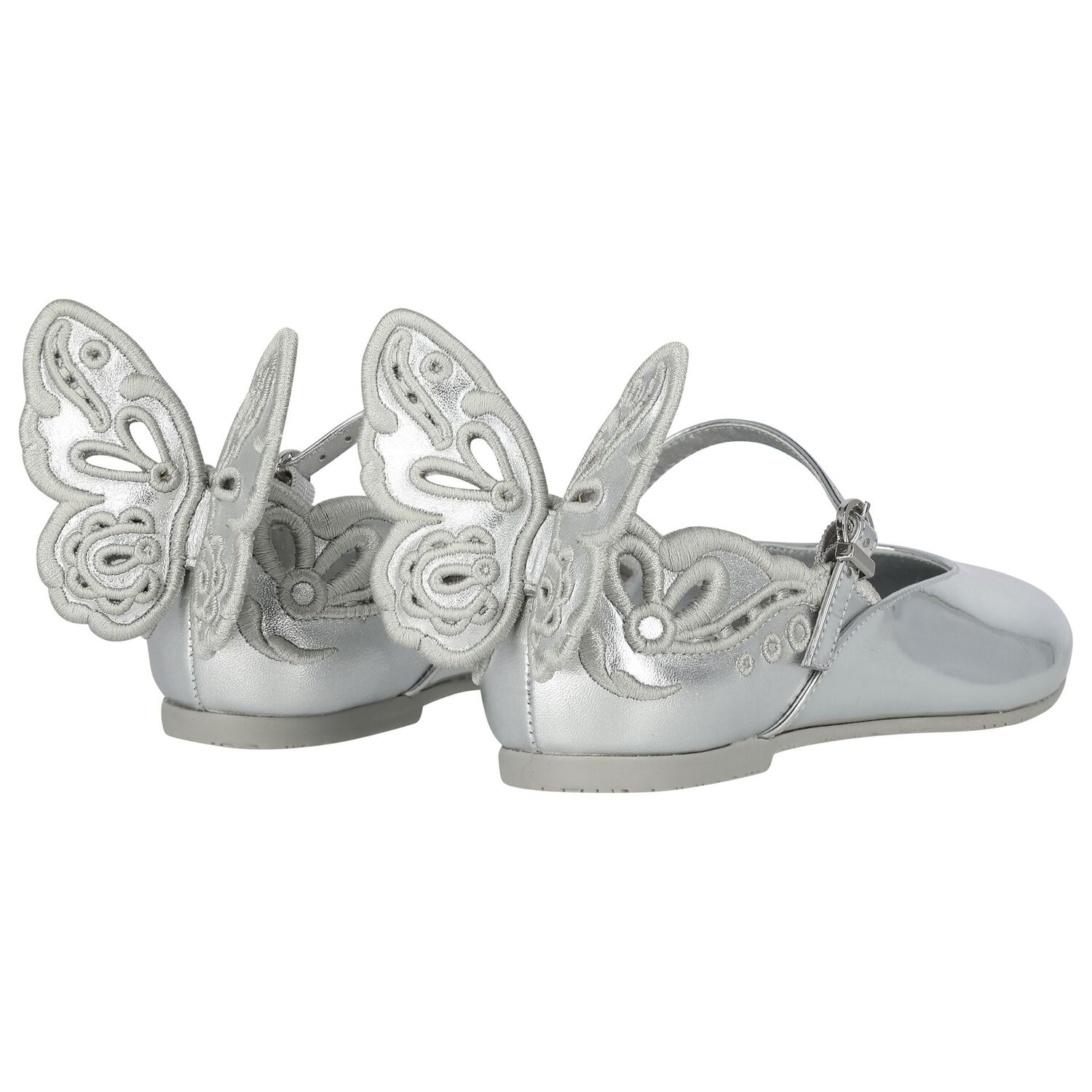 Girls Silver Butterfly Leather Shoes, 1, hi-res image number null