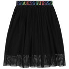 Girls Black Logo Mesh Skirt, 1, hi-res