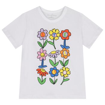 Girls White Flower T-Shirt
