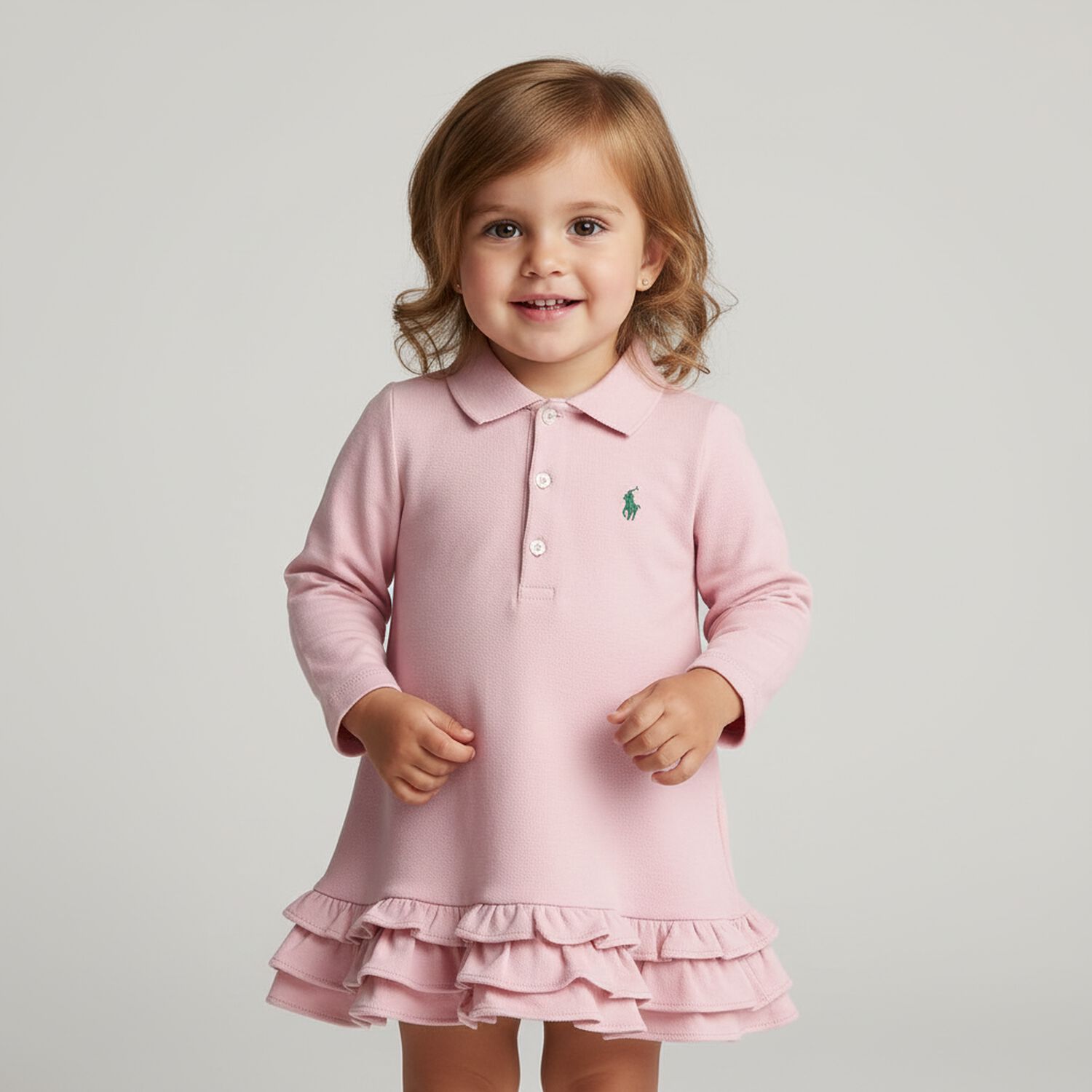 Baby Girls Pink Ruffled Polo Dress Set, 1, hi-res