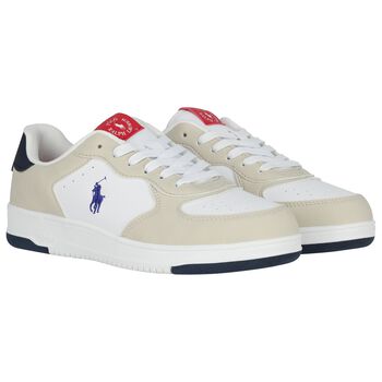 Boys White & Beige Logo Trainers