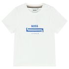 Younger Boys White & Blue Logo Shorts Set, 1, hi-res