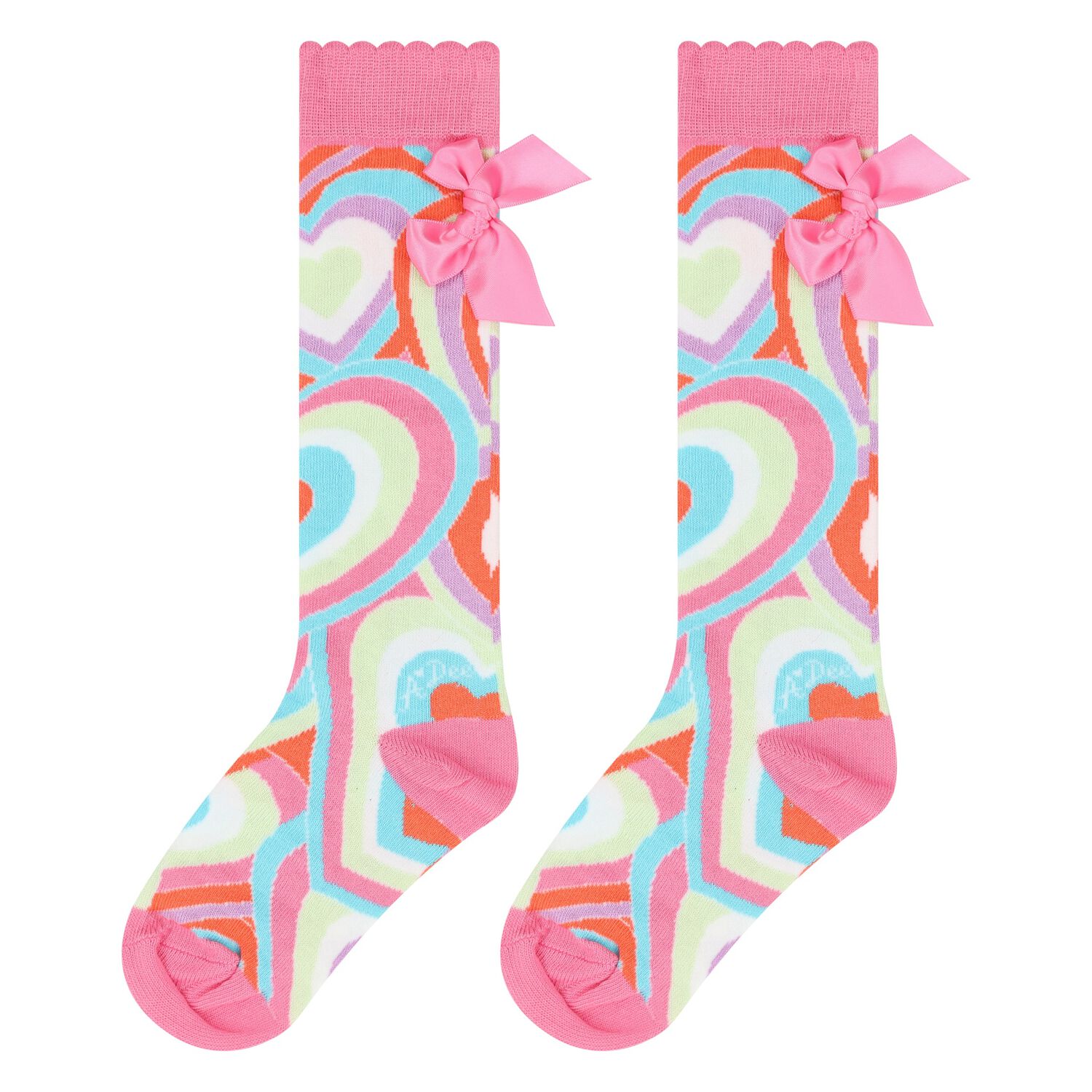Girls Pink Abstract Heart Cotton Socks, 1, hi-res
