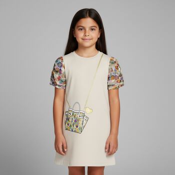 Girls Beige Crossbody Bag Dress
