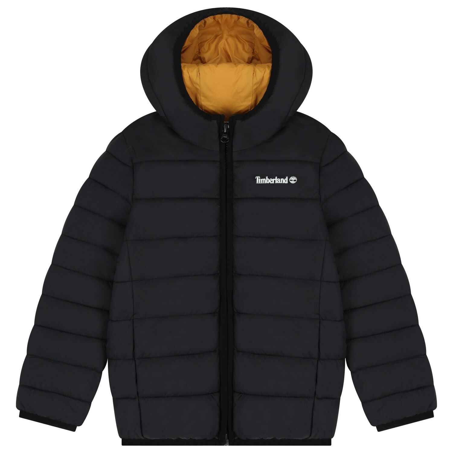 Boys Black Logo Puffer Jacket, 1, hi-res