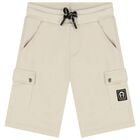 Boys Beige Logo Shorts, 2, hi-res