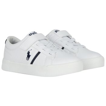 Boys White & Navy Blue Logo Trainers 