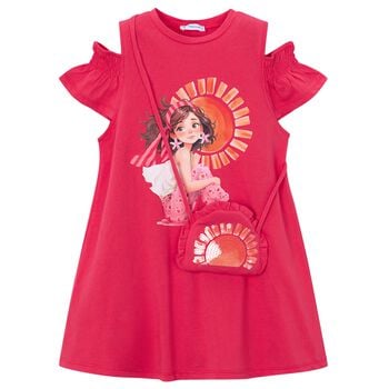 Girls Pink Ruffled Dress Set