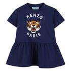 Younger Girls Navy Blue Tiger Logo Dress, 1, hi-res