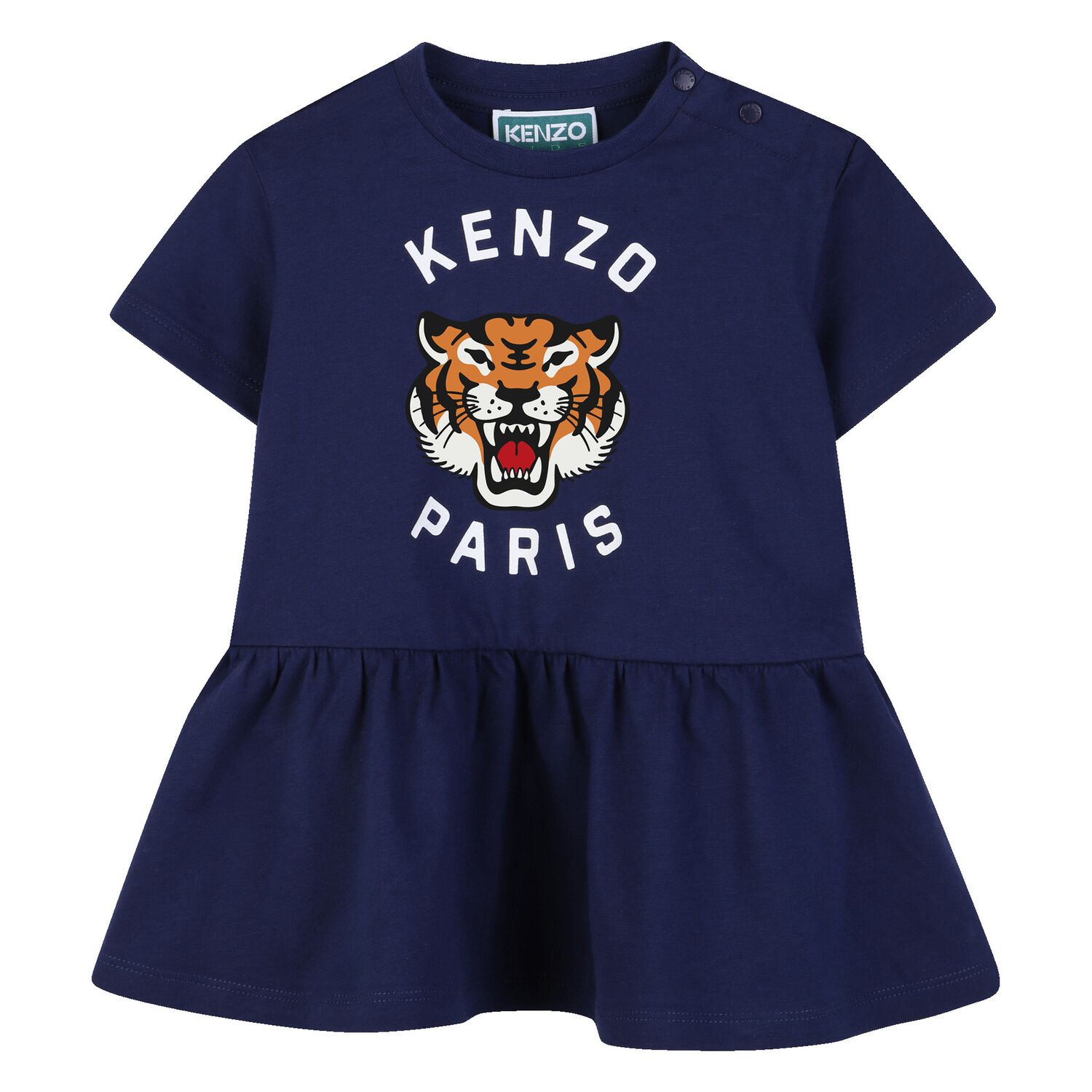 Younger Girls Navy Blue Tiger Logo Dress, 1, hi-res