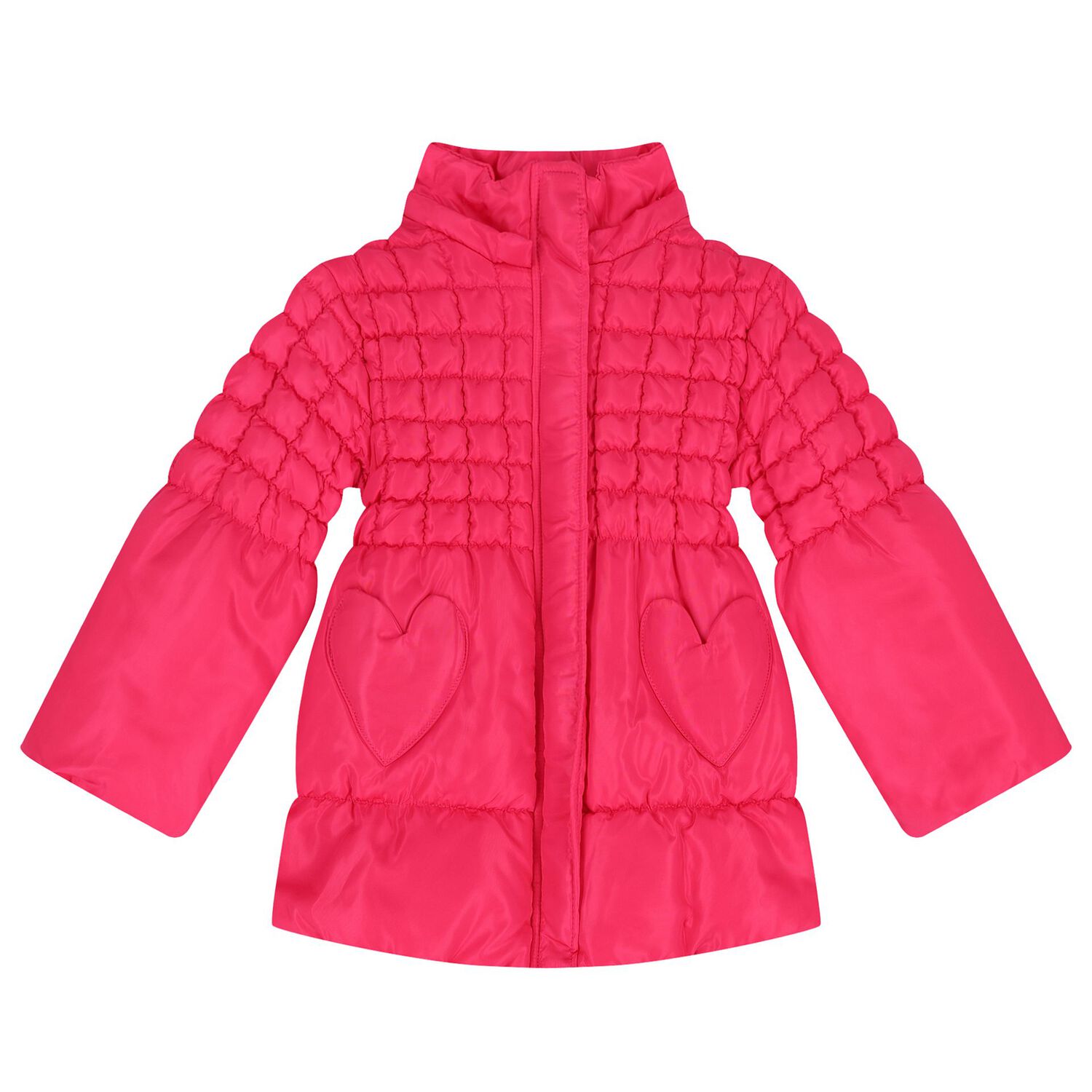 Girls Pink Heart Hooded Puffer Jacket, 1, hi-res