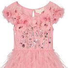 Girls Pink Flower Tulle Dress, 1, hi-res
