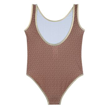 Girls Mini Me Brown & Gold Logo Swimsuit