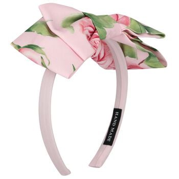 Girls Pink Bow Floral Headband